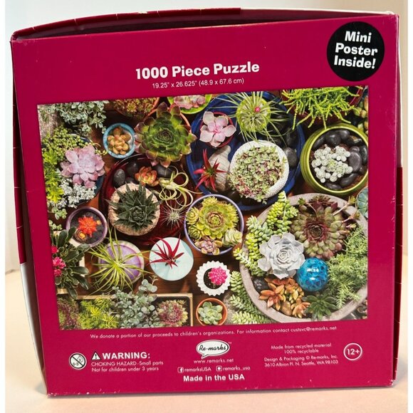 Succulents 1000 Piece Jigsaw Puzzle NEW with Mini Poster, Made in USA Remarks - Picture 2 of 3